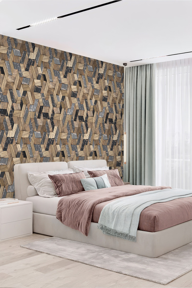 Geometrik Ahşap Desenli Modern Duvar Kağıdı - Görsel 5