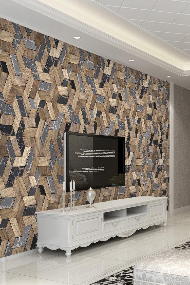 Geometrik Ahşap Desenli Modern Duvar Kağıdı - Görsel 6