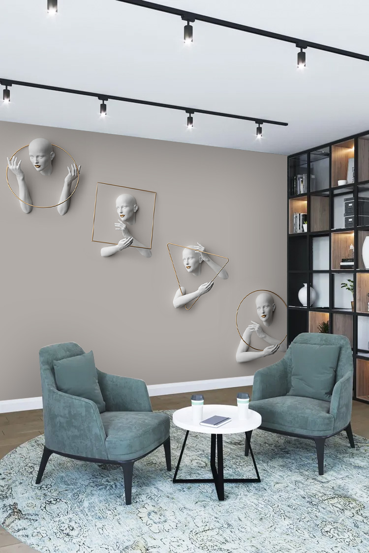 3D Heykel Siluetli Modern Duvar Kağıdı - Görsel 2