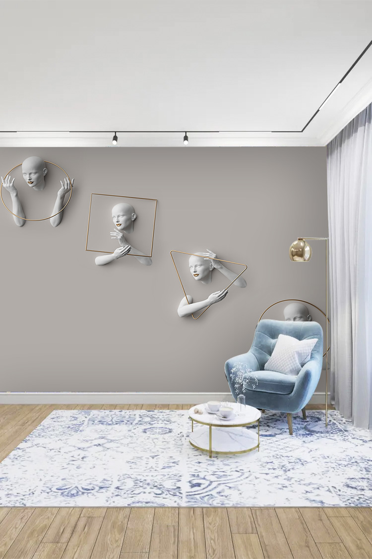 3D Heykel Siluetli Modern Duvar Kağıdı - Görsel 5
