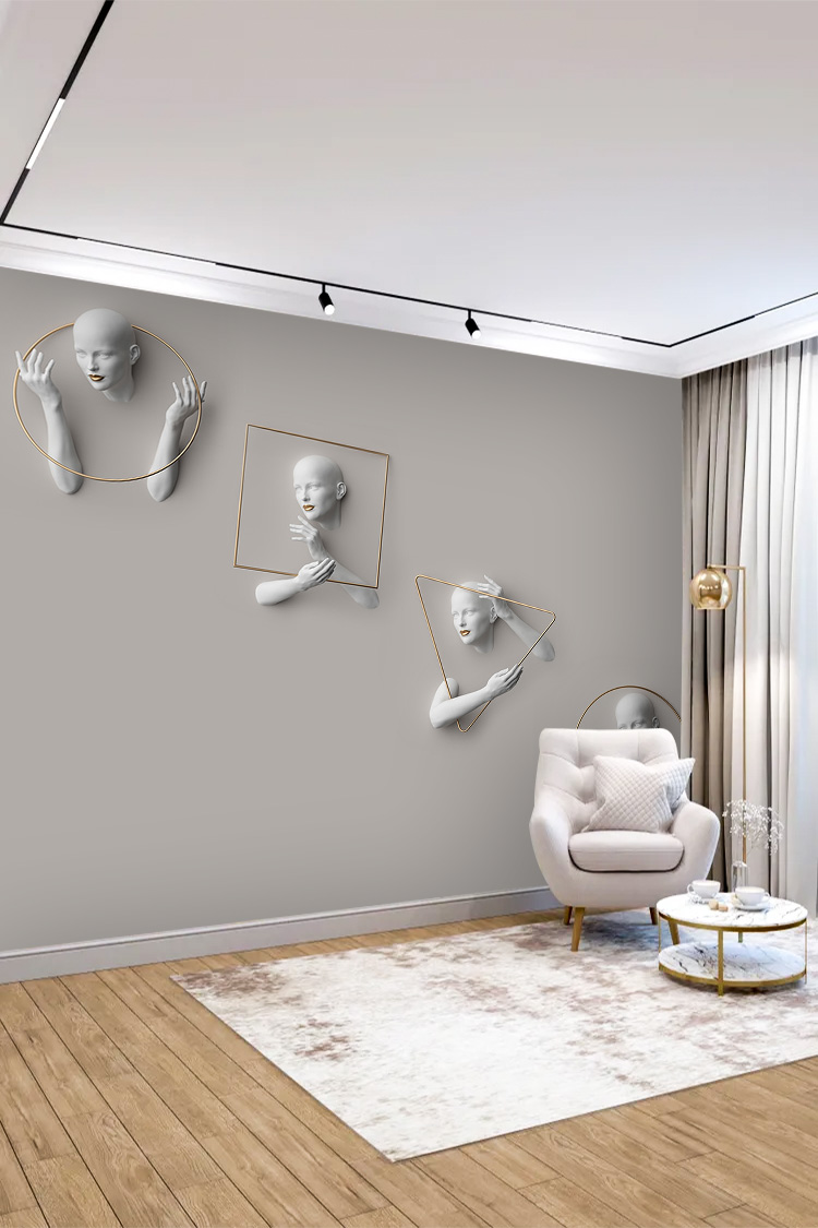3D Heykel Siluetli Modern Duvar Kağıdı - Görsel 6