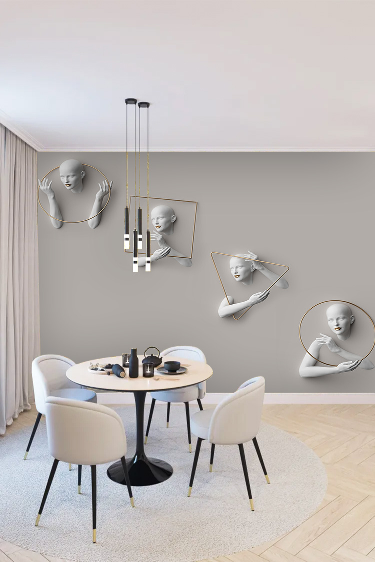 3D Heykel Siluetli Modern Duvar Kağıdı - Görsel 4