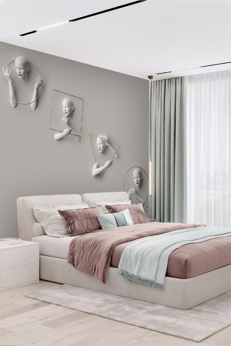 3D Heykel Siluetli Modern Duvar Kağıdı