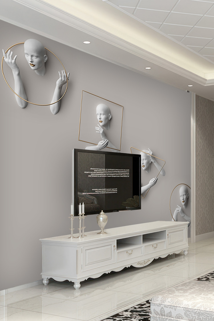 3D Heykel Siluetli Modern Duvar Kağıdı - Görsel 3