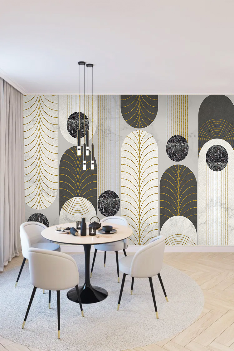 Gold Çizgili Modern Mermer Geometrik Duvar Kağıdı - Görsel 6