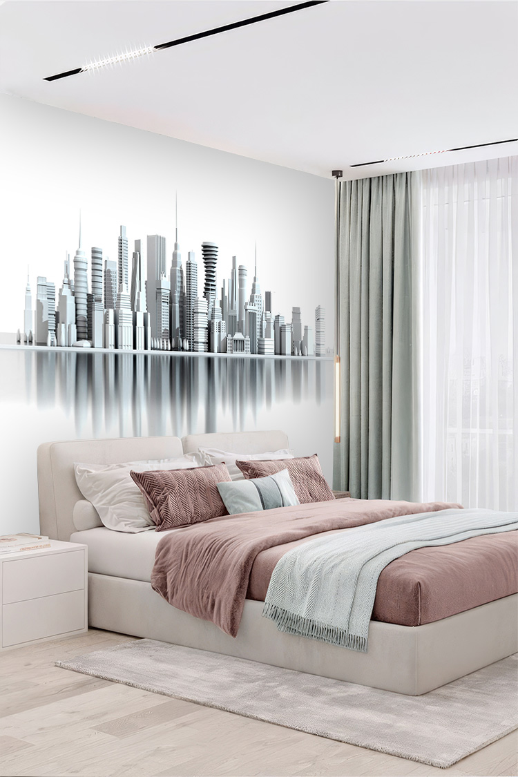 Modern Gri Şehir Silüeti Duvar Kağıdı - Görsel 6